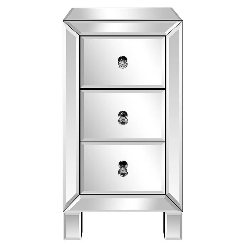 Modern 3-Drawers Mirrored Nightstand Bedside Table
