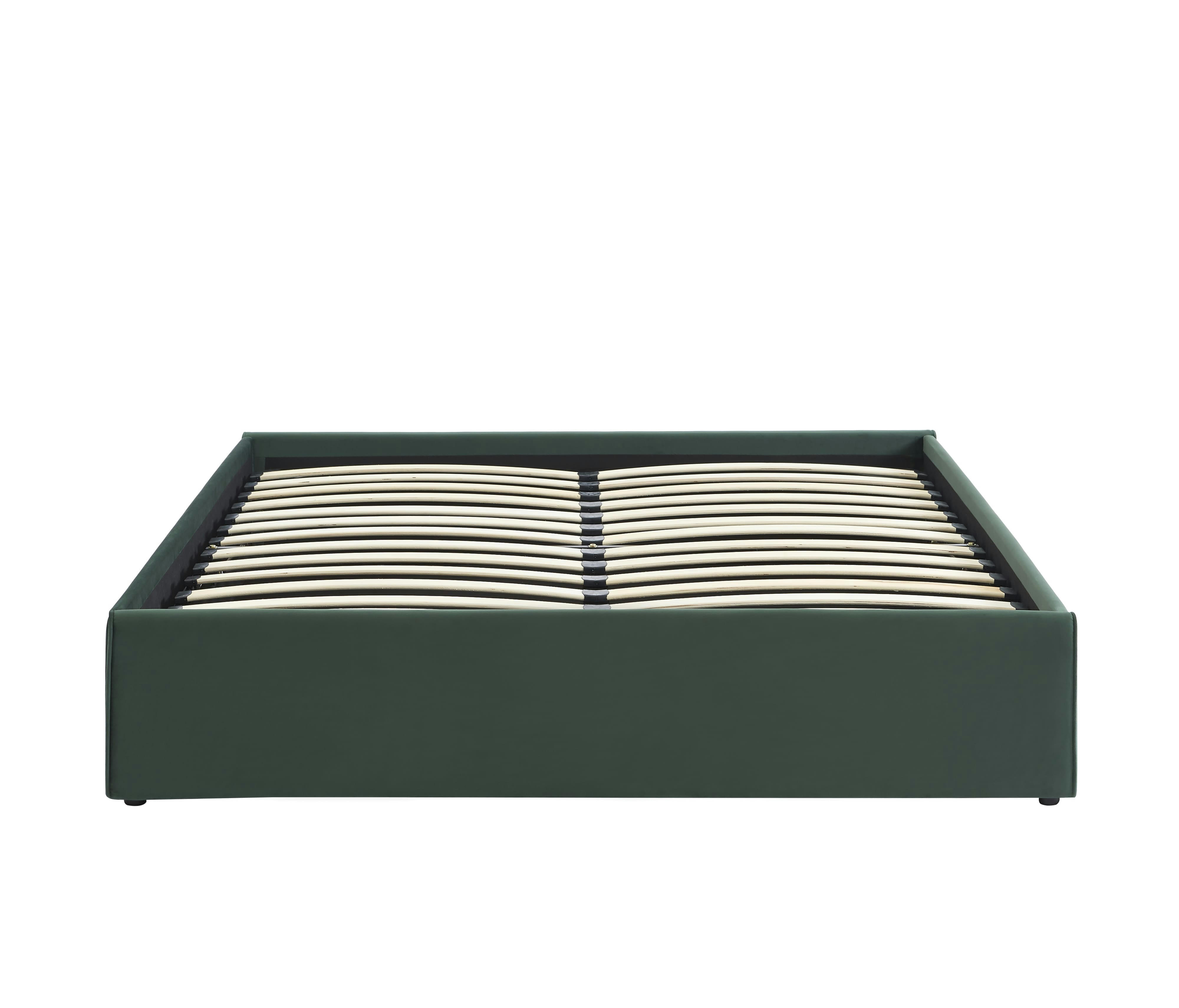 SAKURA - Lit coffre  velours vert forêt 160x200  sommier inclus