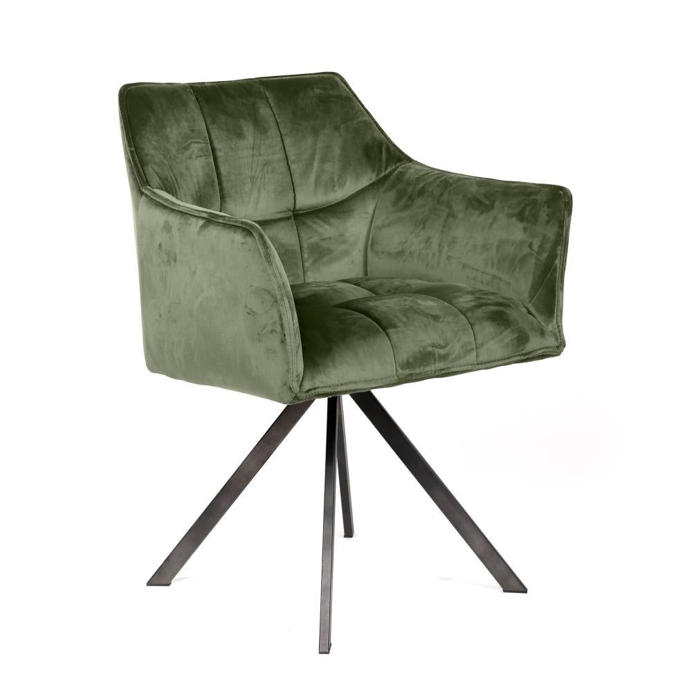 Giga Meubel Eetkamerstoel Raster - Groen Velvet - Draaibaar - Set van 2 - Set van 2