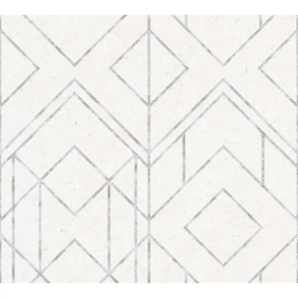 Livingwalls behang geometrische vormen wit en grijs - 53 cm x 10.05 m