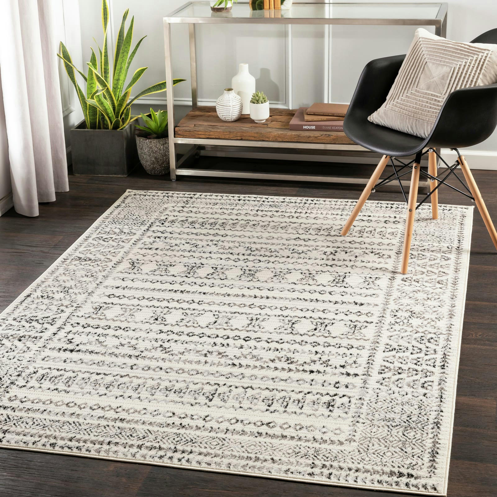 OLIMPIA - Tapis Scandinave Bohème Blanc/Noir 130x170