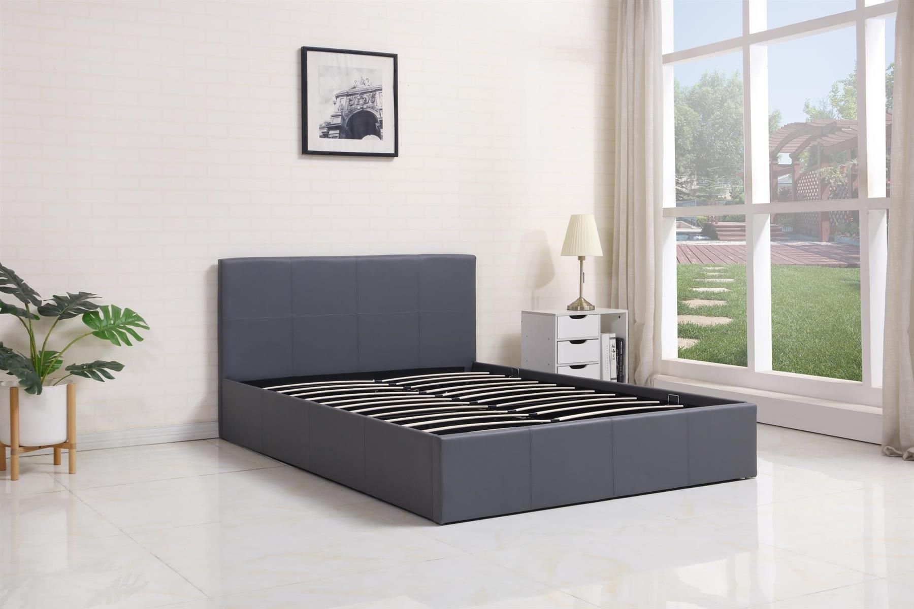 KOSY KOALA Ottoman Bed Gas Lift Storage Leather Grey 3ft Single with 1 Mattress Pine Wood Bedroom