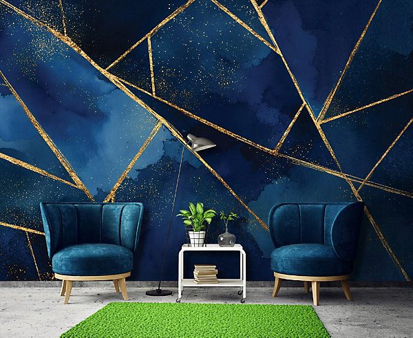 Papier Peint Panoramique Intissé Marbre Charme Bleu - 350x250 cm - Papier Peint Chambre et salon