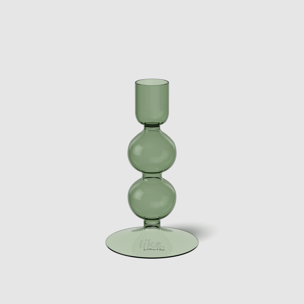 Like Home Candlestick holder - Green, 3'' x 3'' x 5.4'', borosilicate glass