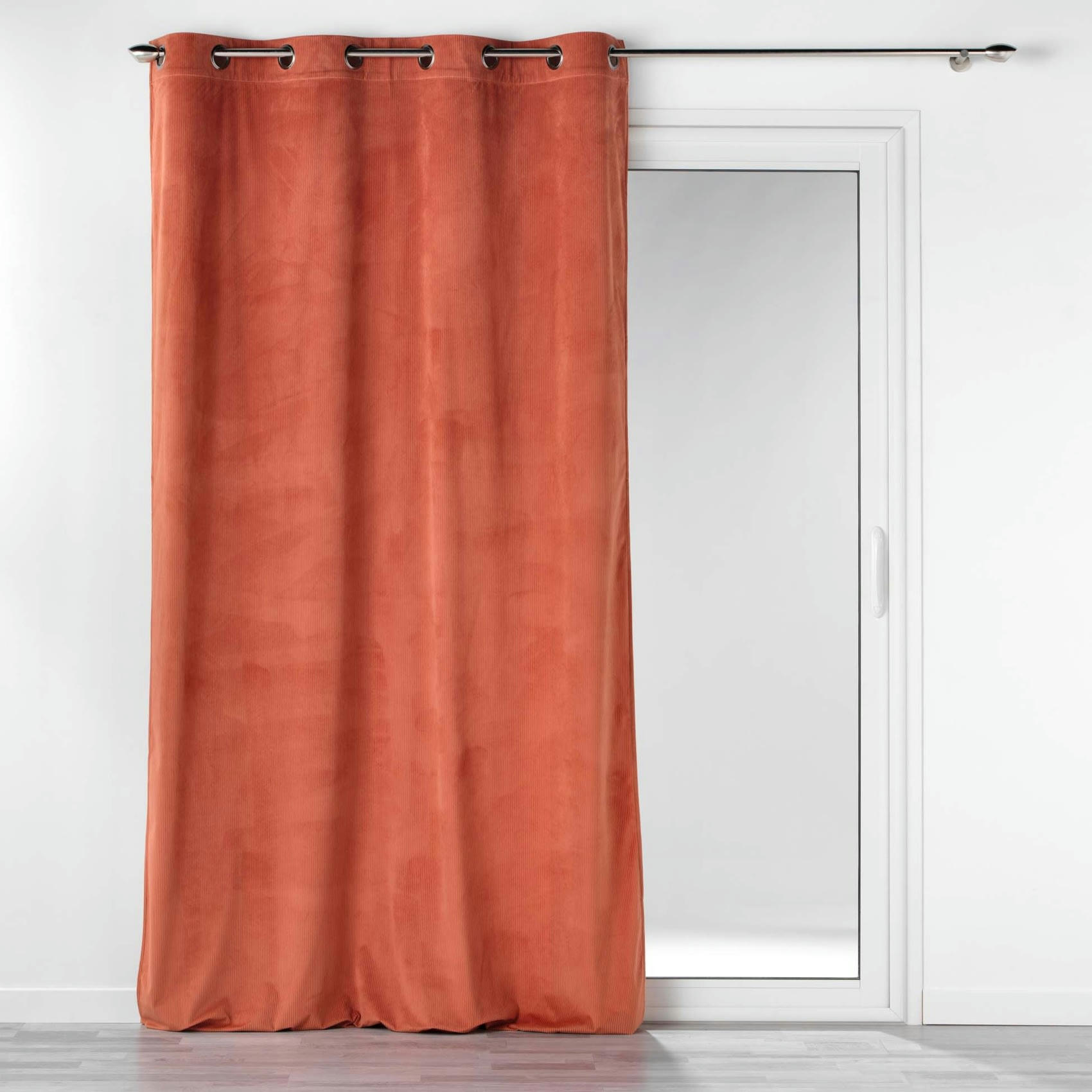 - Rideau tamisant uni en velours côtelé terracotta 140x260 cm
