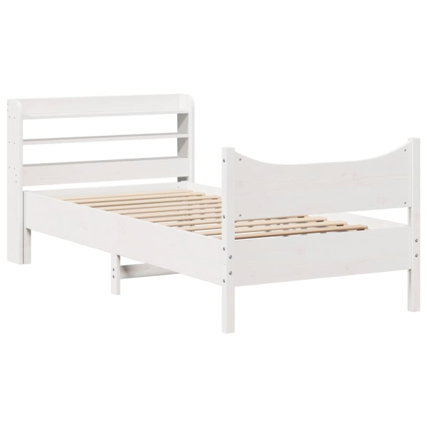 Rama łóżka z wezgłowiem biała 75x190 cm lite drewno sosnowe
