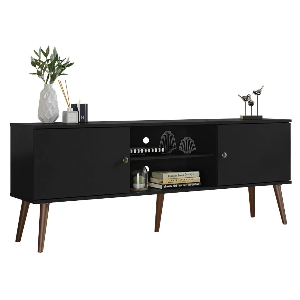 Madesa TV Stand Mid-Century Console with 2 Doors and 2 Shelves and Metal Knobs for 55, 65 Inch Media Storage - 59 inches