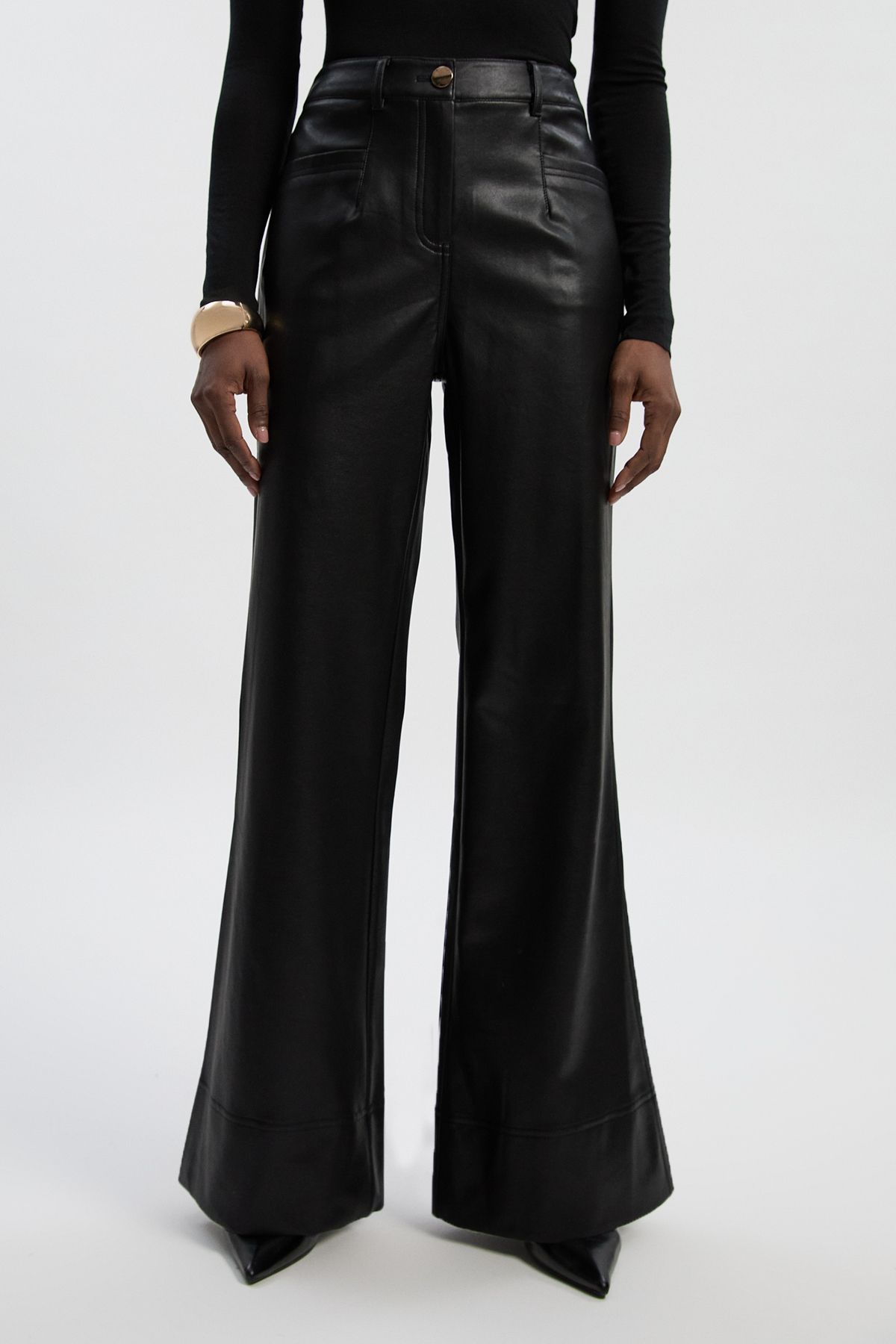 KarenMillen Faux Leather Tailored Kickflare Trouser
