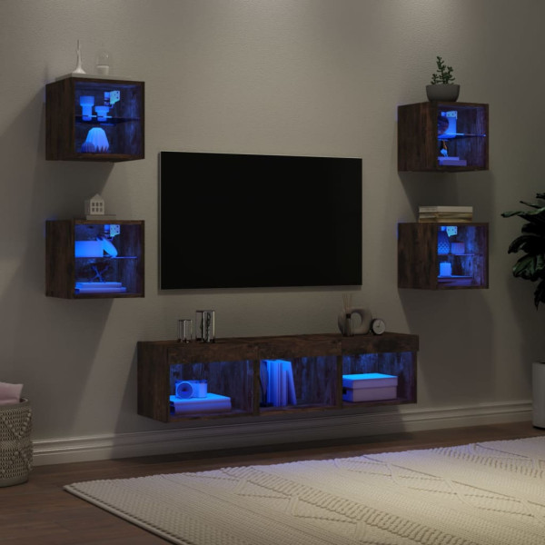 7-częściowy zestaw mebli TV z LED przydymiony dąb