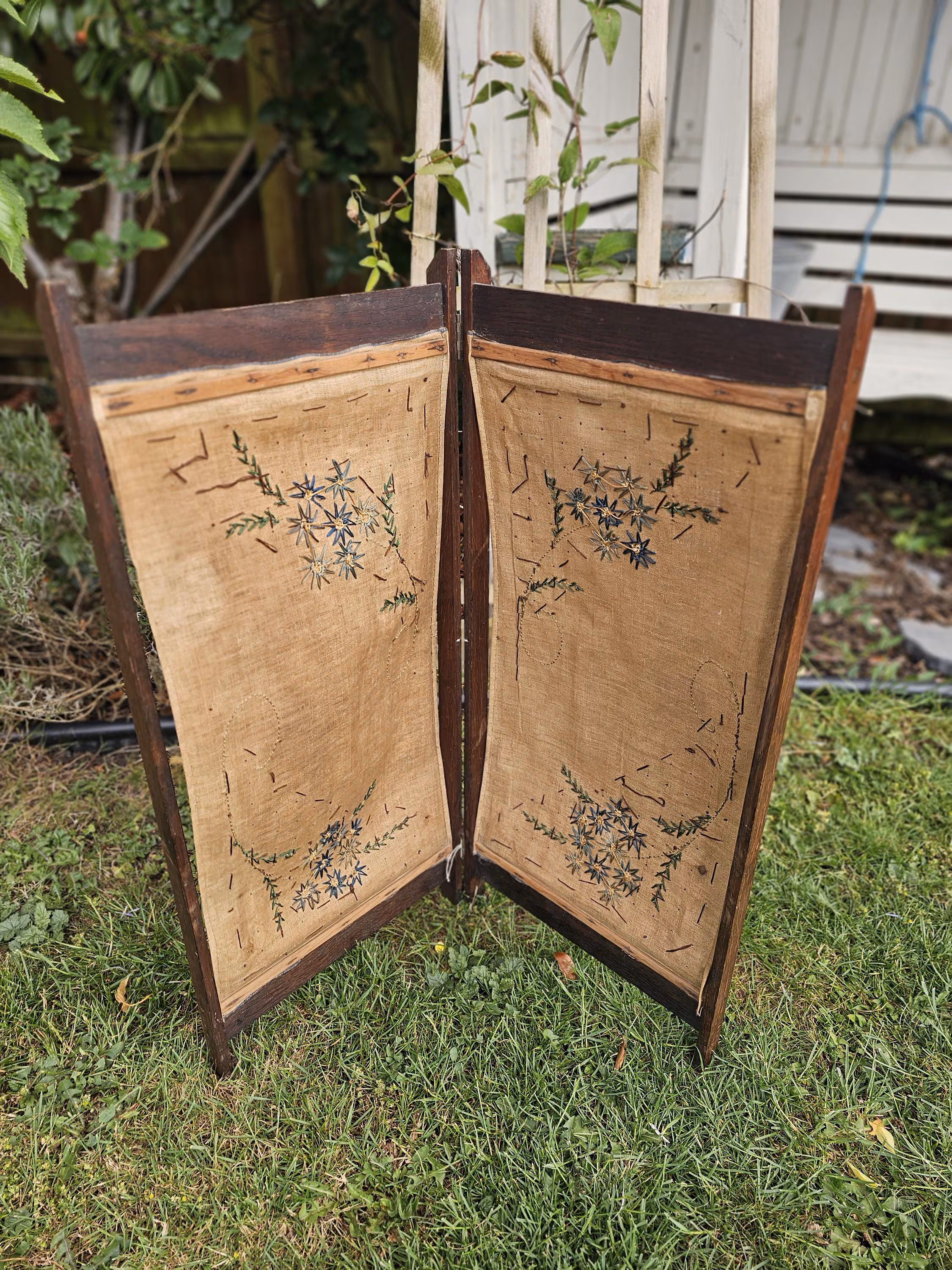 Stunning Early 20th Century Petite Fire Screen Fold Out Screen, Victorian Embroidered Furniture, Antique Home Decor