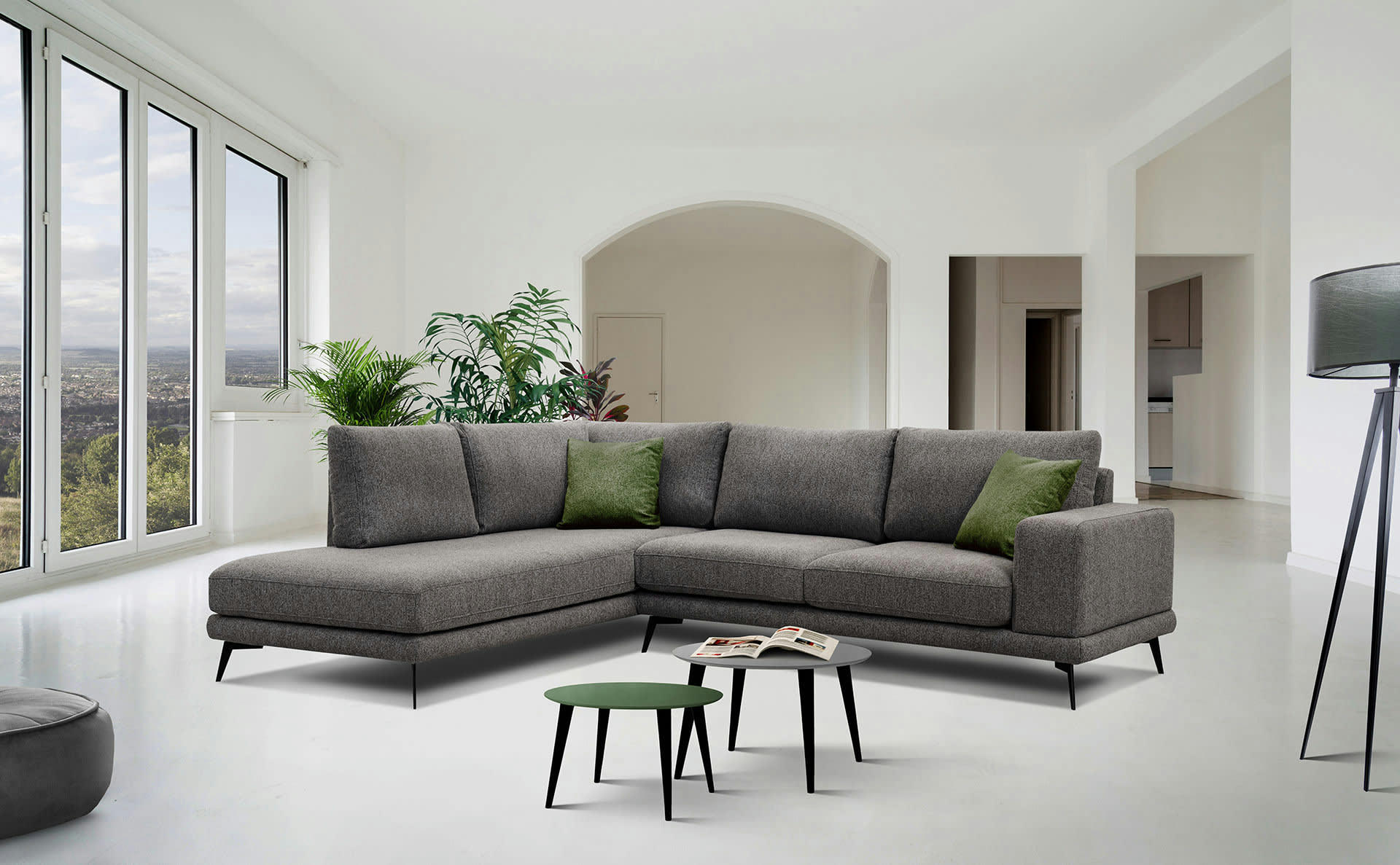 MEDIOLANE - Canapé d'angle gauche 5 places tissu marron