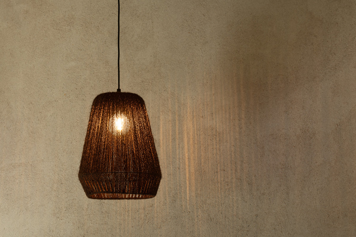 J-Line hanglamp Vlecht - metaal/palm - zwart - small