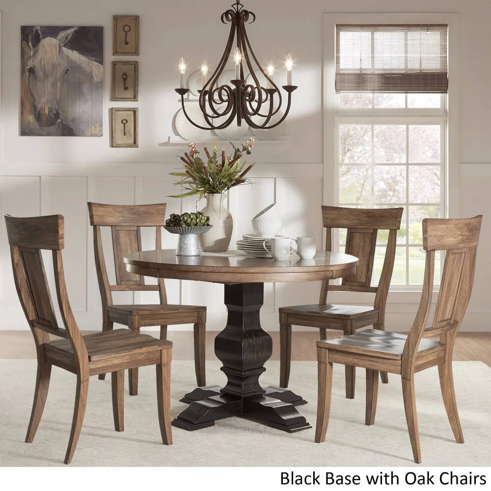 Eleanor Black Round Solid Wood Top 5-Piece Dining Set - Panel Back by iNSPIRE Q Classic