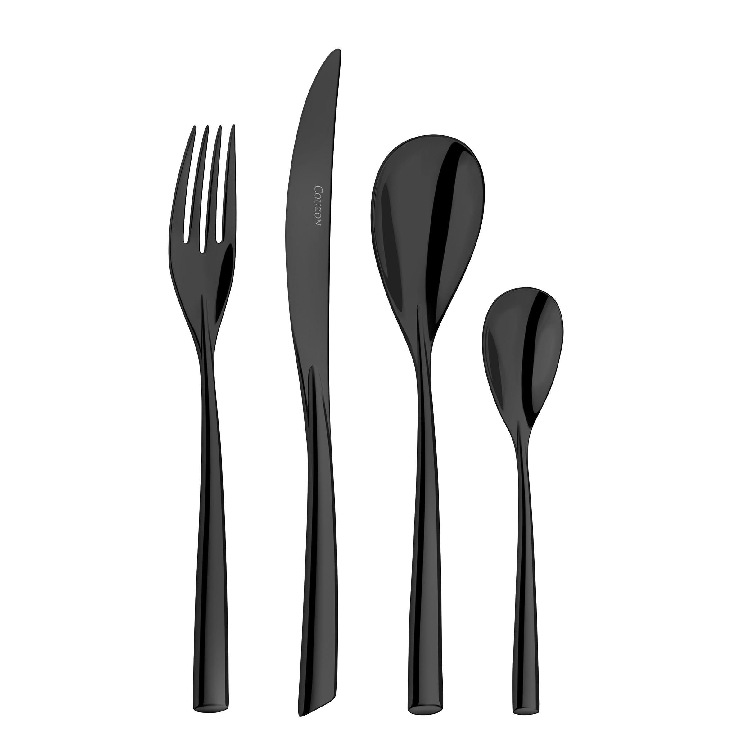 DISTINGO - Ménagère 24 couverts en Acier Inoxydable + PVD Noir