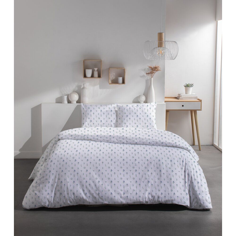 Parure de lit 3 pièces 220x240cm blanc motif floral (2 modèles)