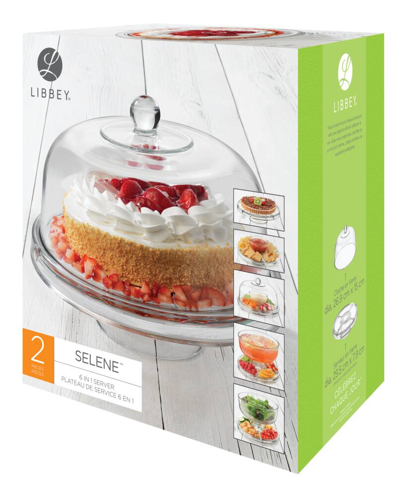 Libbey Selene 6-in-1 Server Cake Stand with Glass Dome