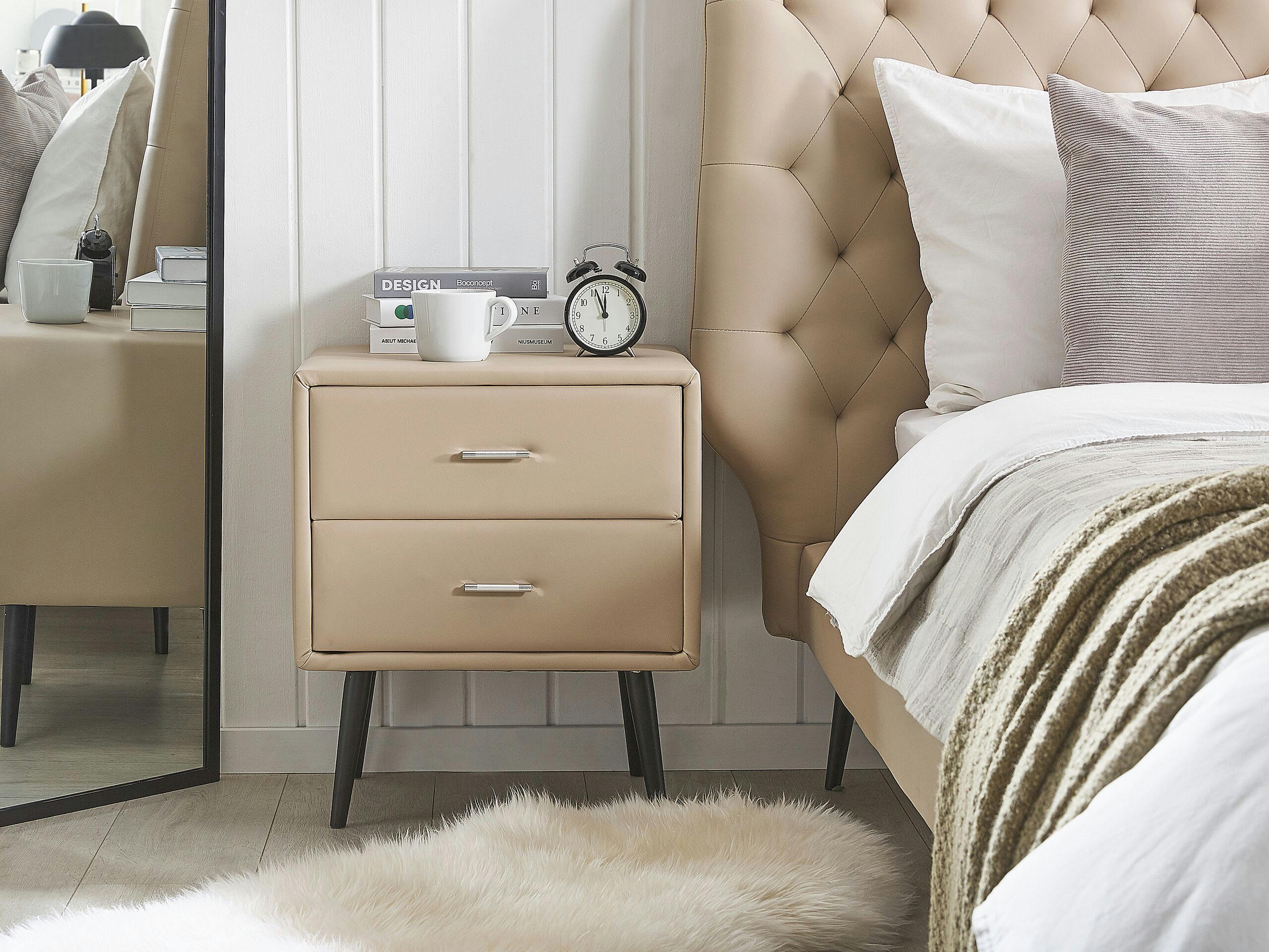 ESSONNE - Table de chevet en cuir PU beige