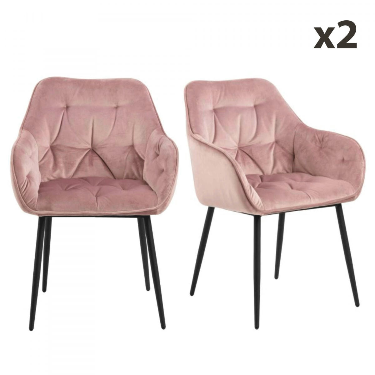 BROKEN - Lot de 2 chaises en velours matelassé avec accoudoirs rose