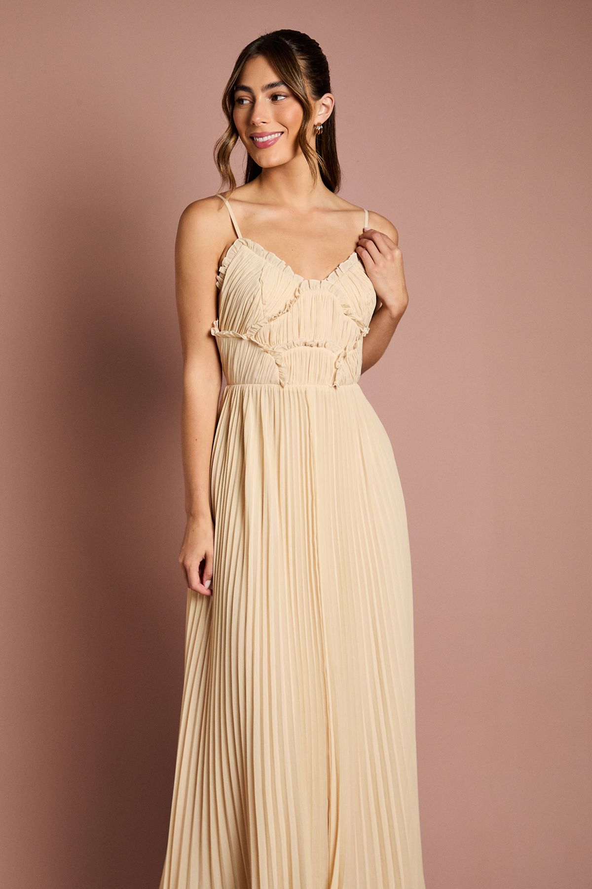 Oasis Strappy Pleated Bridesmaid Dress With Ruffle Detail