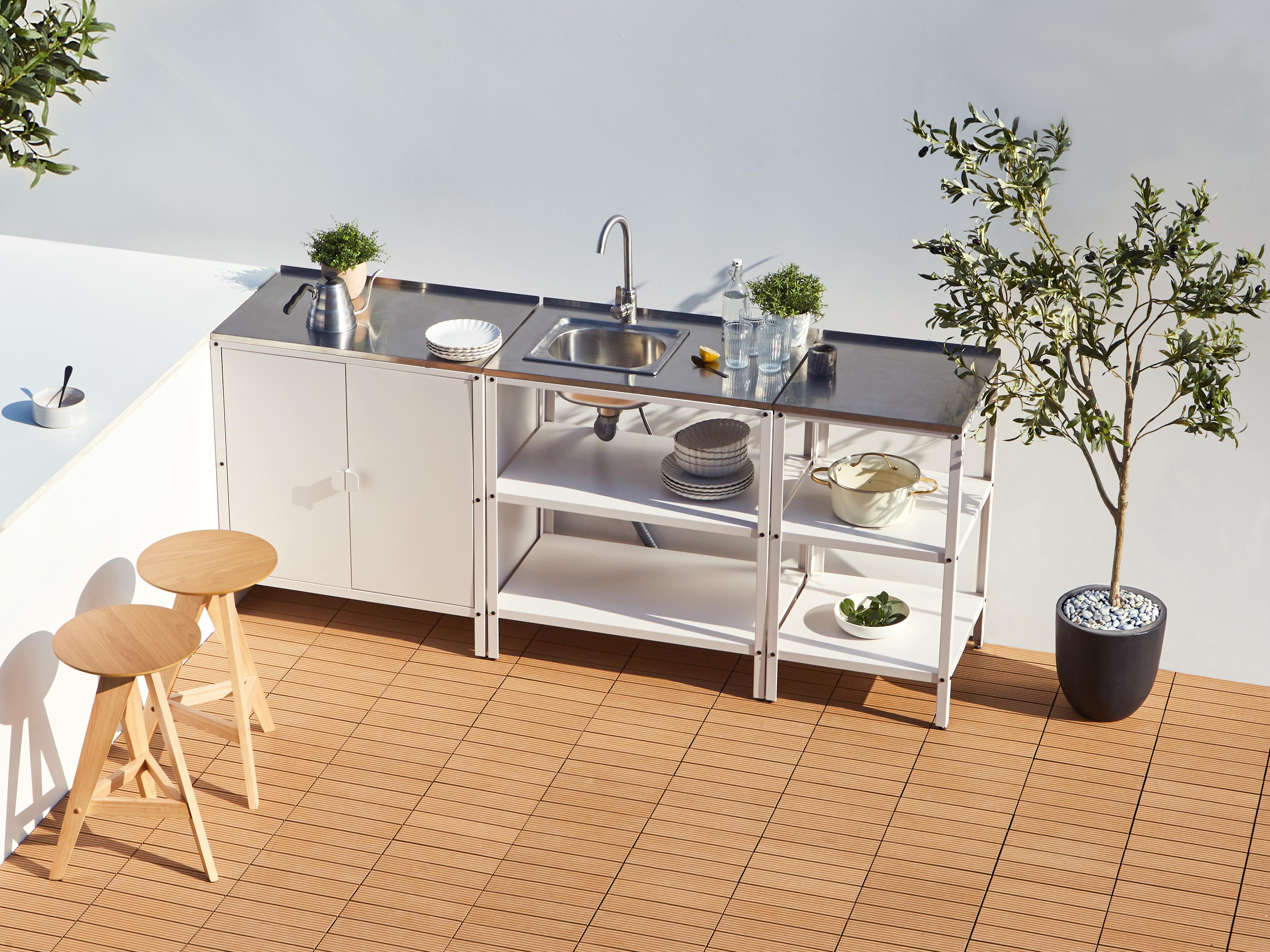 3 Piece Outdoor Kitchen Set with Sink VILAMA Metal White