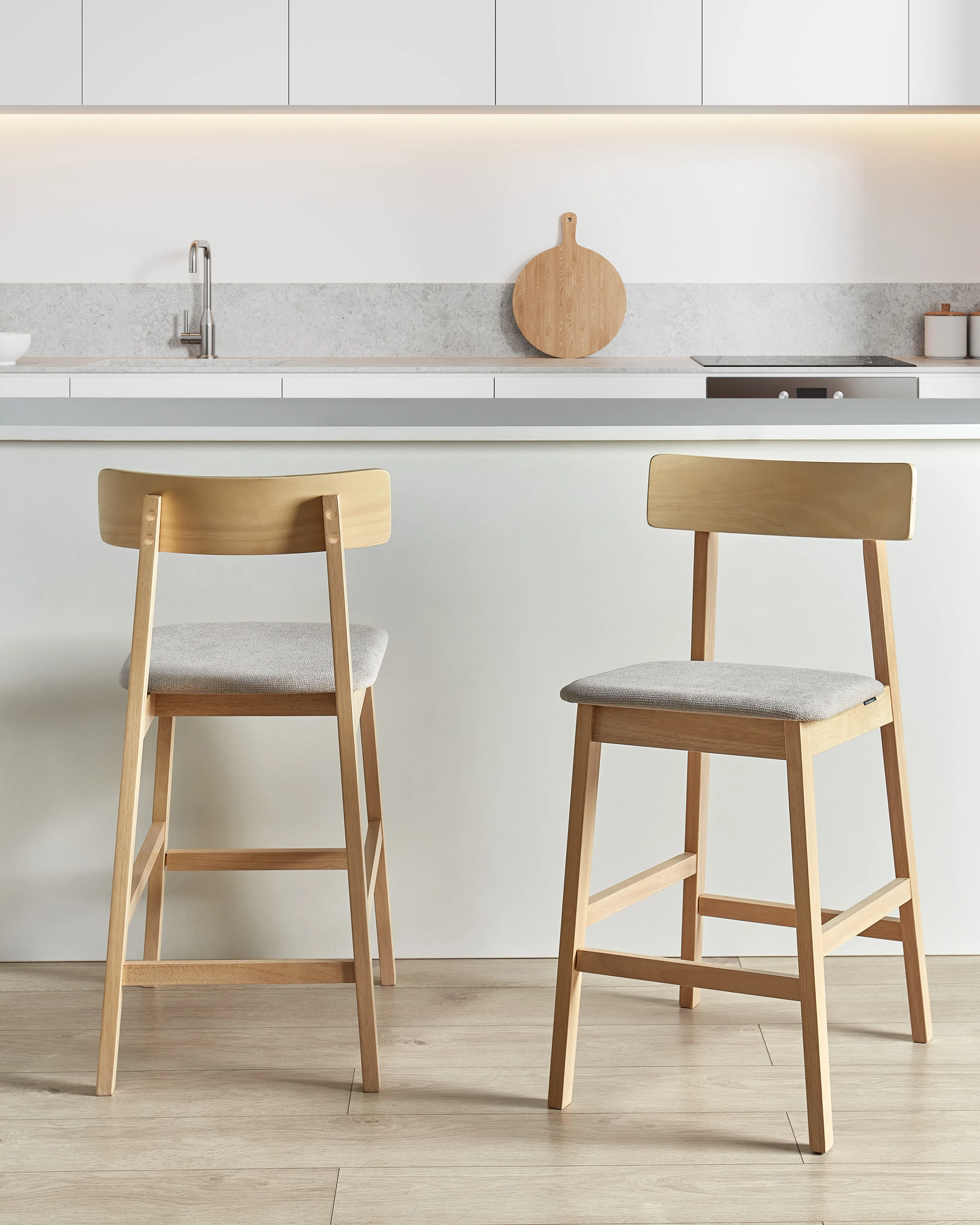 Set of 2 Bar Chairs ISANTI Wood Light Brown/ Taupe
