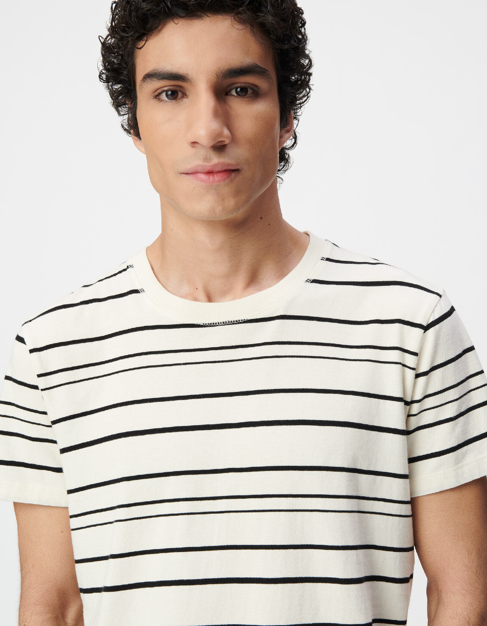 T-shirt blanc motif rayures noires Homme