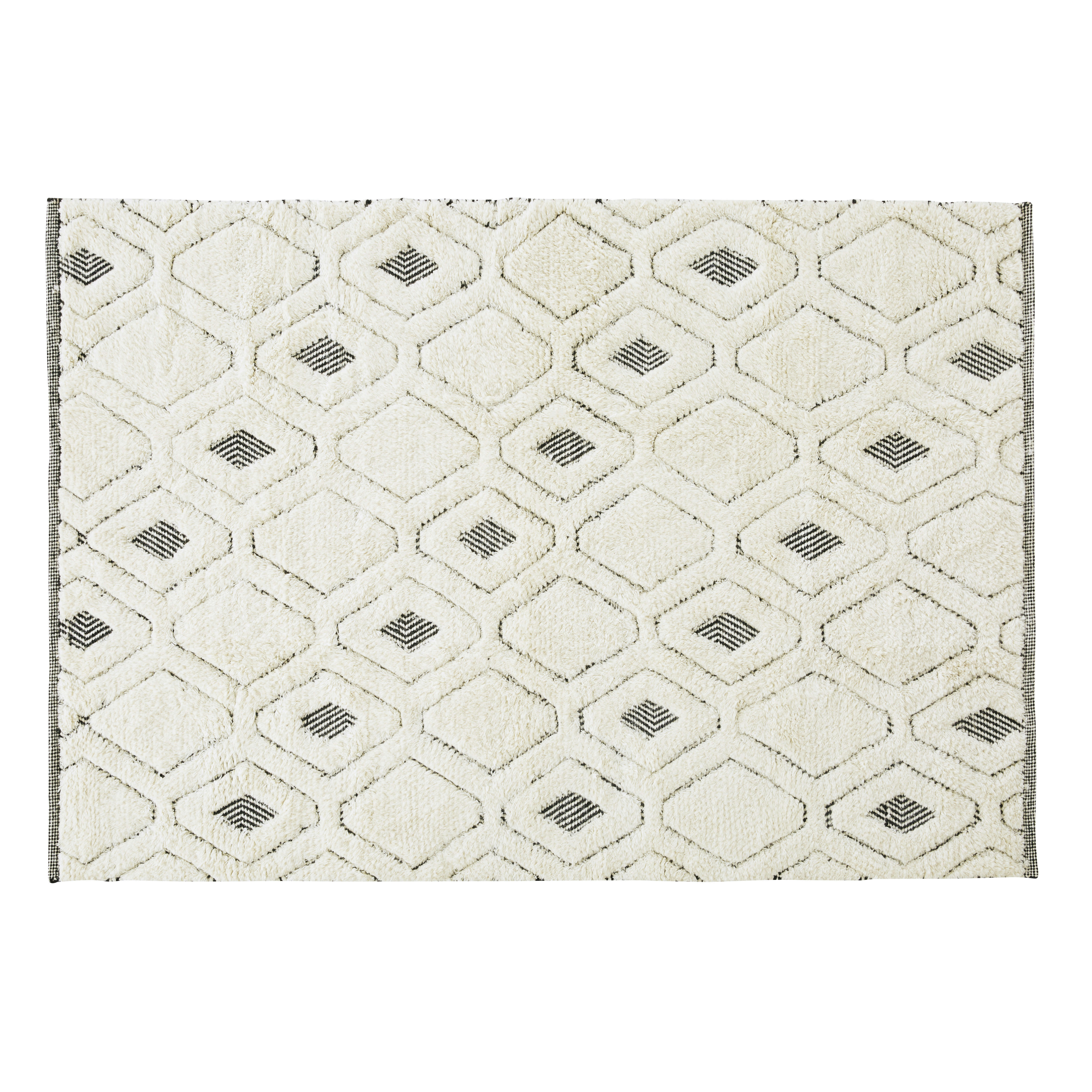 SYVER - Tapis réversible en laine et coton recyclé motifs graphiques écrus et noirs 160x230