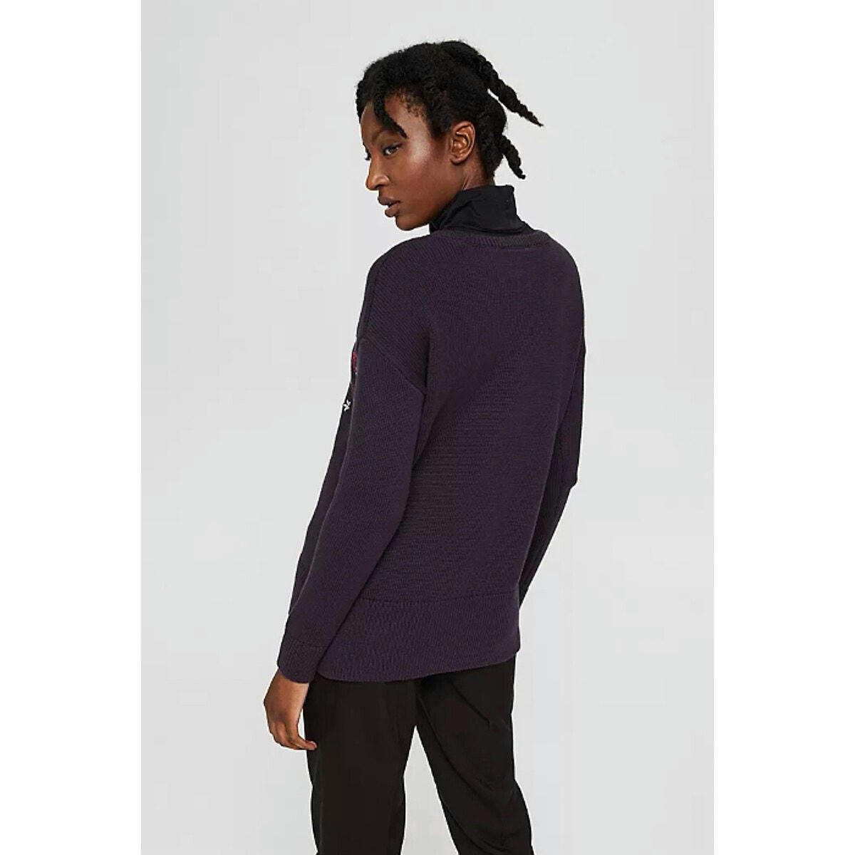 Pull en coton bio brodé, col rond