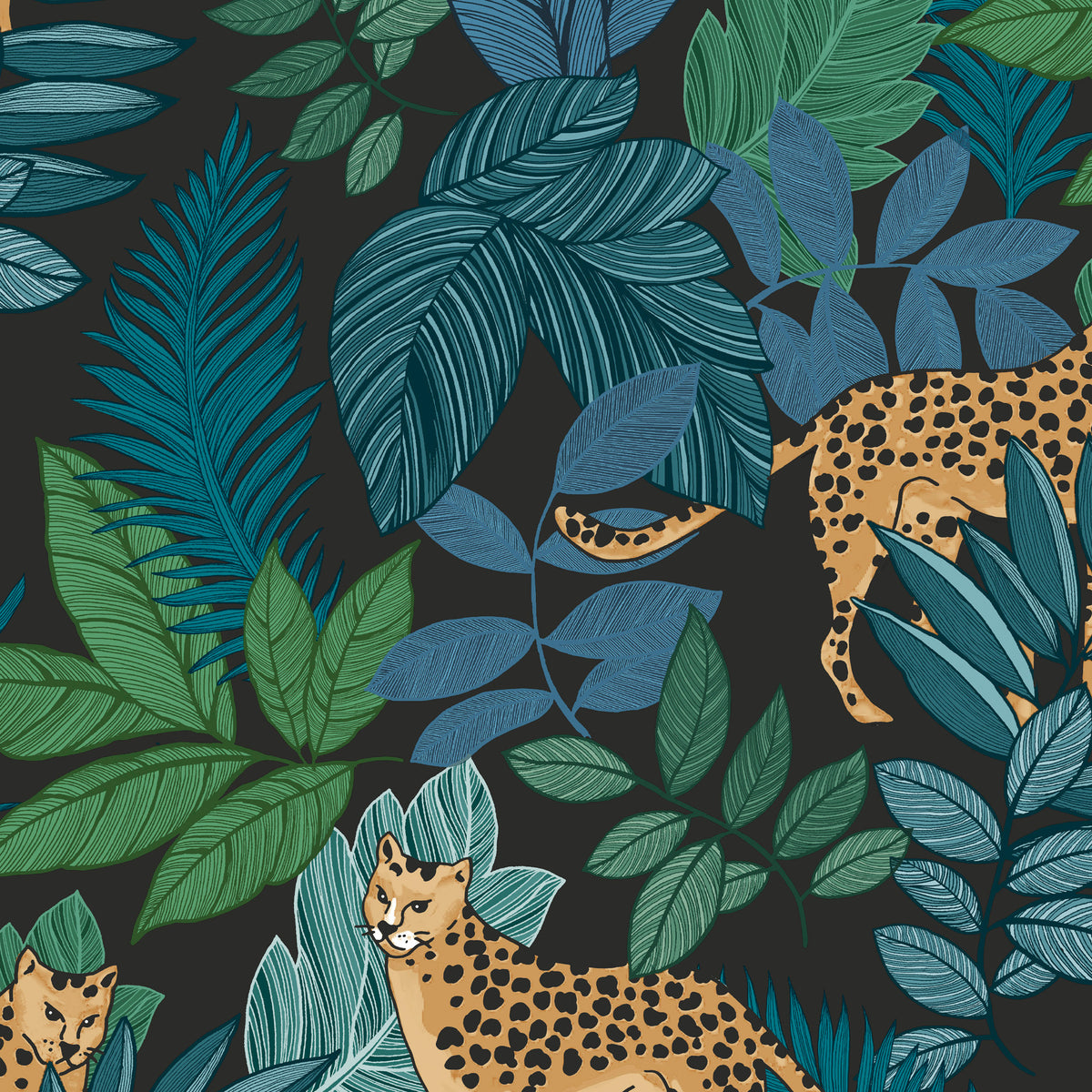 Envy Vliesbehang - Cheetin Night - Blauw/Groen/Zwart - 10mx52cm