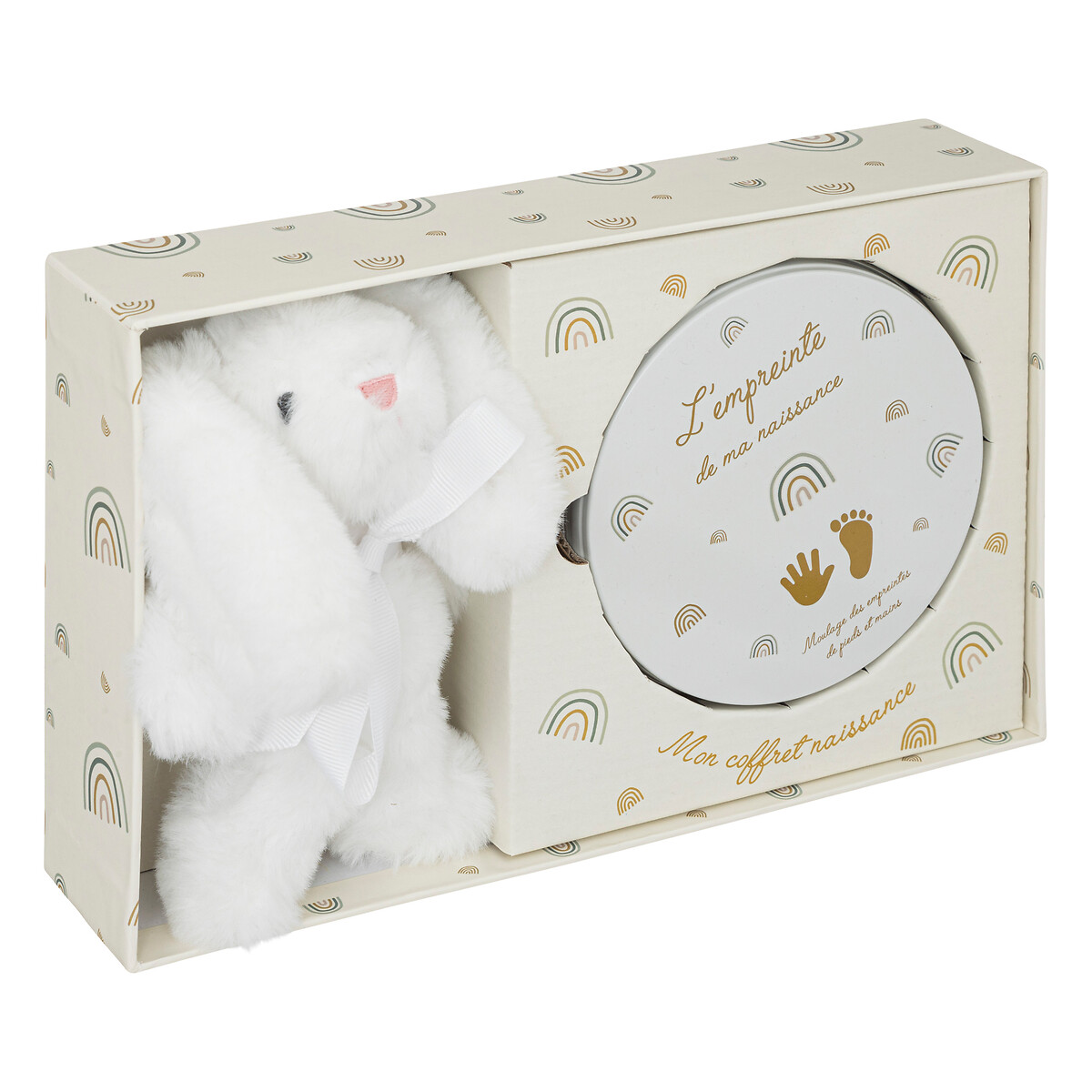 Printed box and plush animal 28x17 cm
