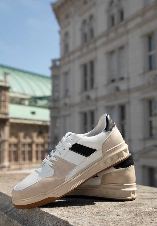 Męskie sneakersy z ekoskóry biało - beżowe