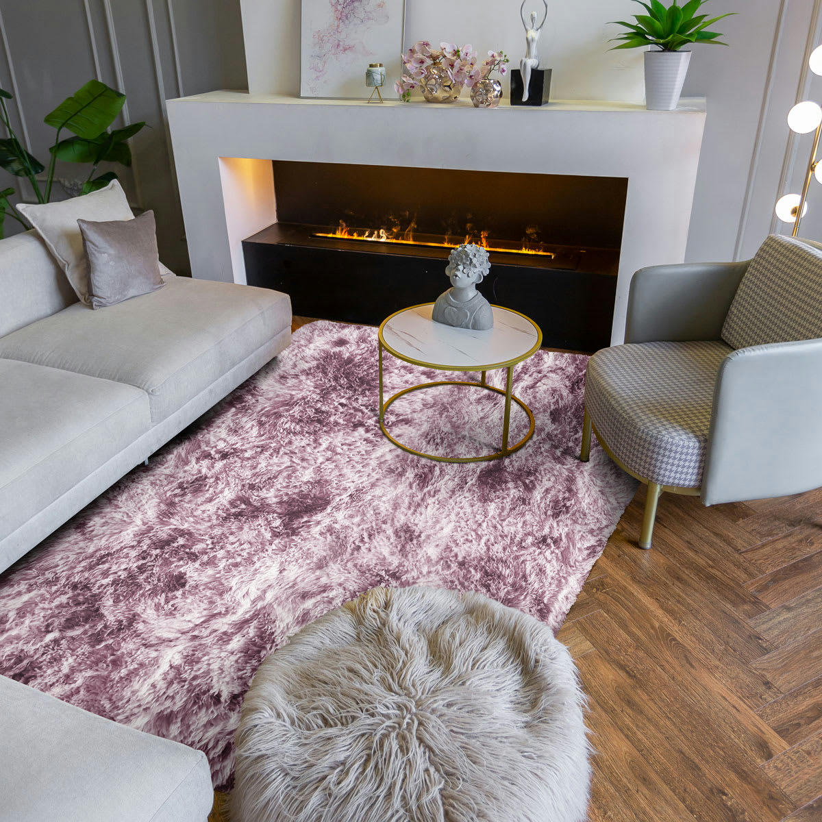 YOGI - Tapis shaggy effet tie and dye rose 120x170