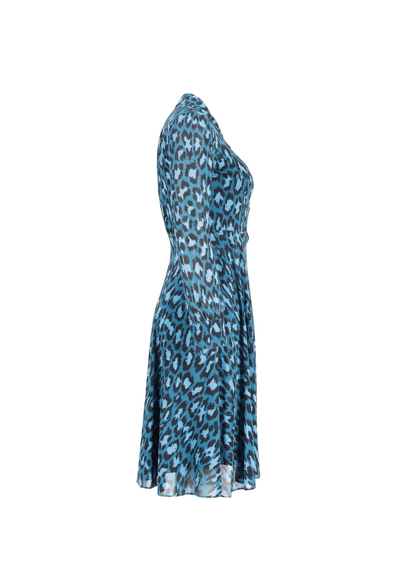 Diane Von Furstenberg Preloved Leopard Print Button Down Dress in Teal Viscose
