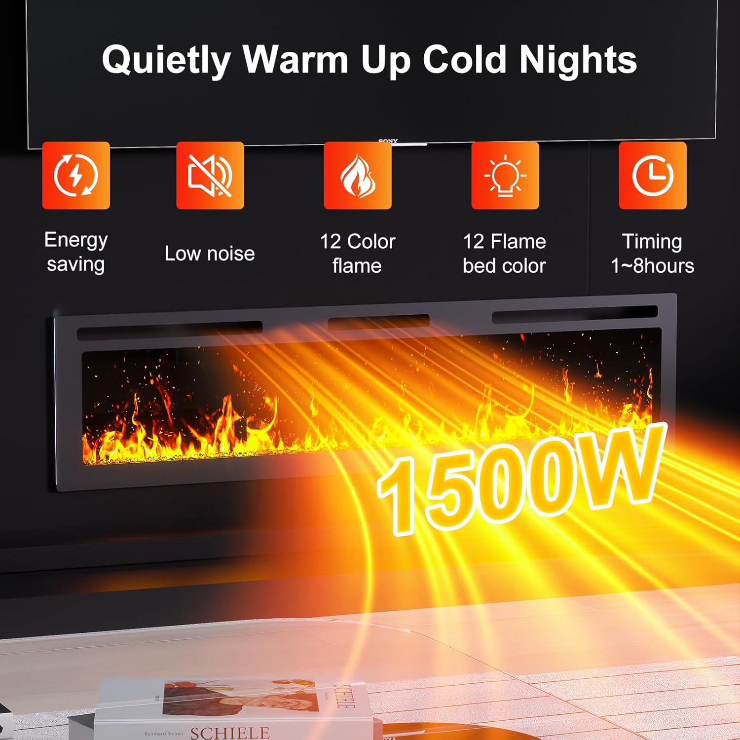 60Inch Electric Fireplace Wall Recessed/Wall Mounted with Adjustable Flame Color, Fireplace Heater with Remote Control, Linear Fireplace with 8 Timer, Touch Screen, 750/1500W (60)