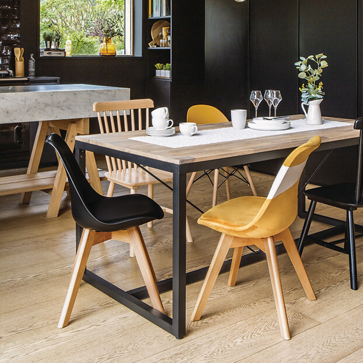 Set of 6 chairs "Baya" Beech, black