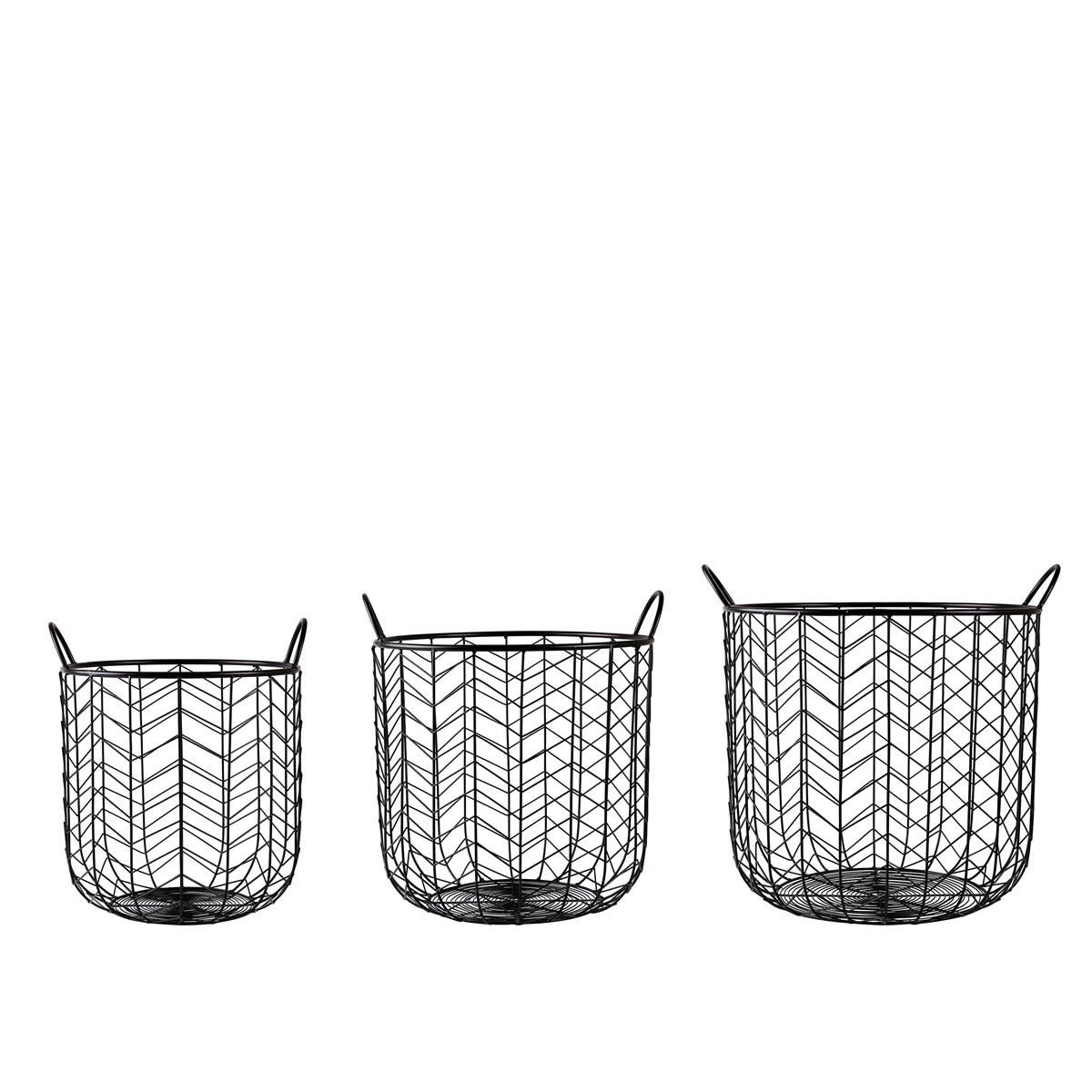 LIVING - Paniers en fer noir - Lot de 3