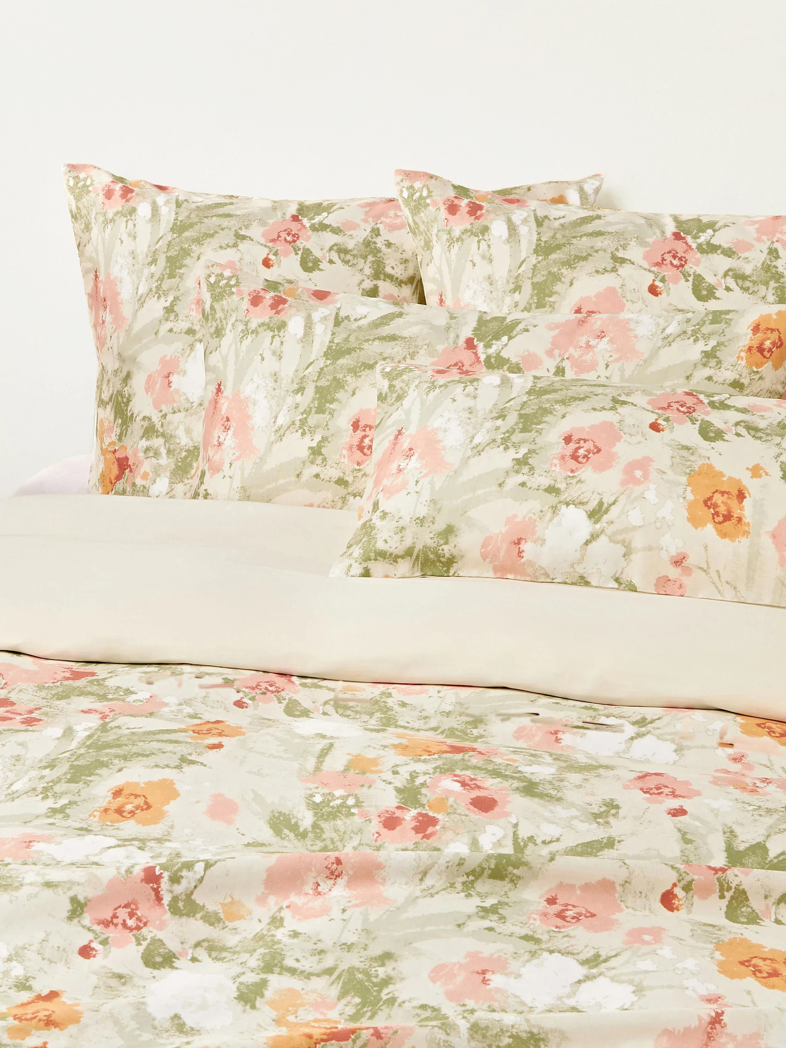 Bauwollsatin-Kopfkissenbezug Anthea mit Blumenmuster