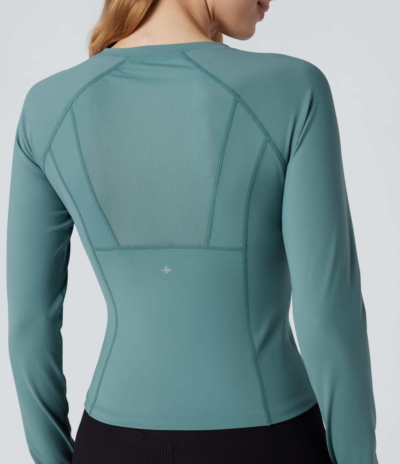 Haut de sport yoga SoftlyZero™ Airy col rond mesh contrastant effet frais InstantCool manches longues avec passe-pouces, protection solaire UPF50