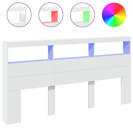 NNEVL Headboard Cabinet with LED White 200x17x102 cm