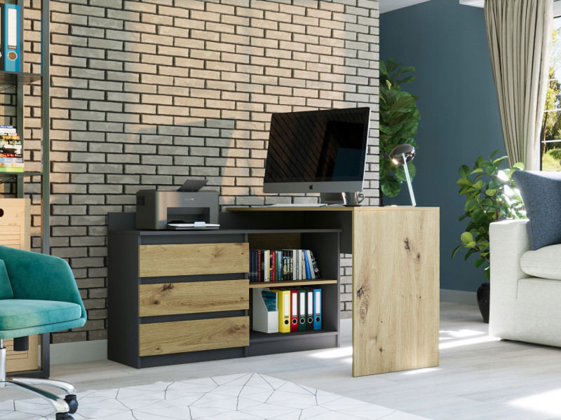 Biurko narożne komoda zestaw 120 cm FRAMIRE N-15 artisan mix antracyt