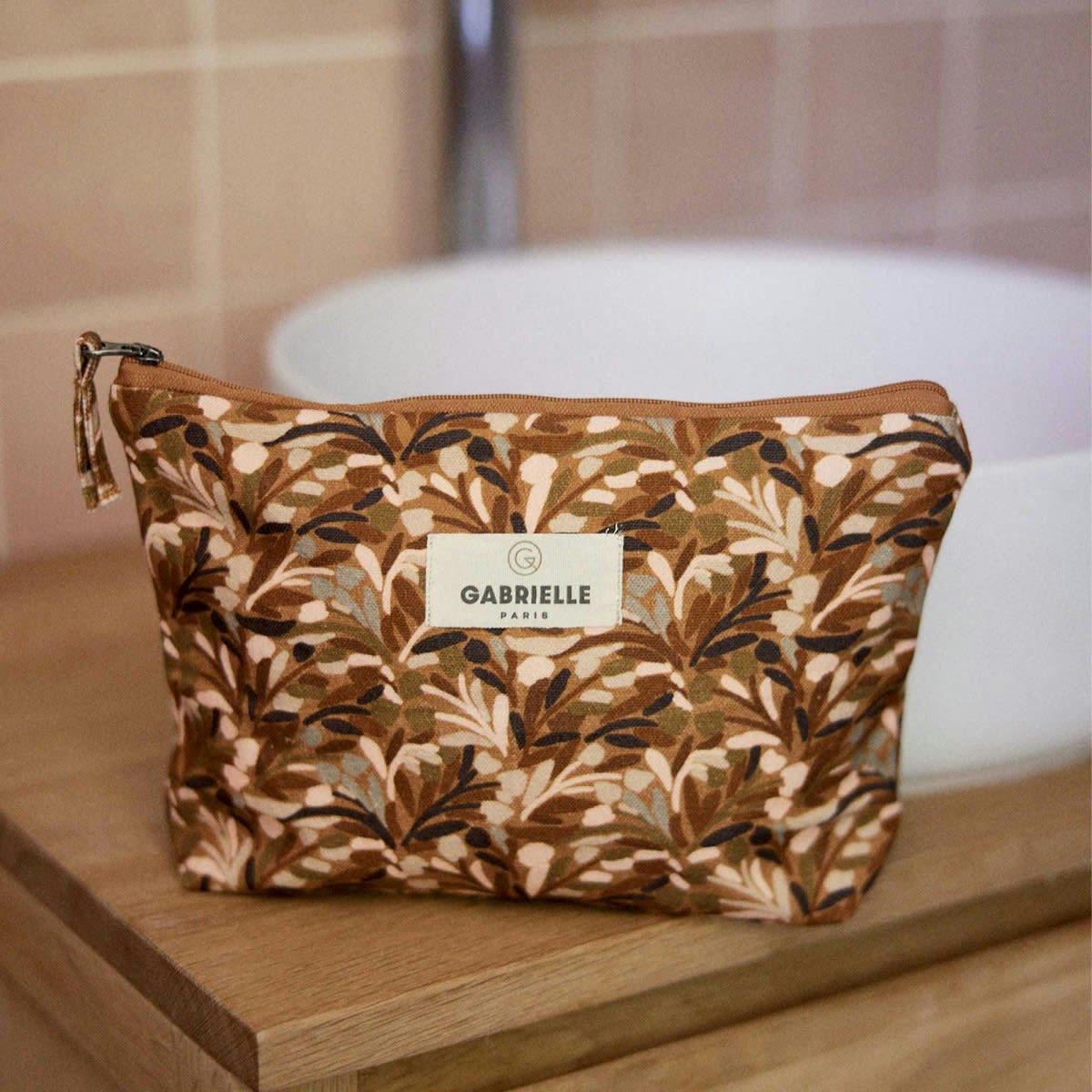 EQUILIBRE - Trousse en coton à motifs marron