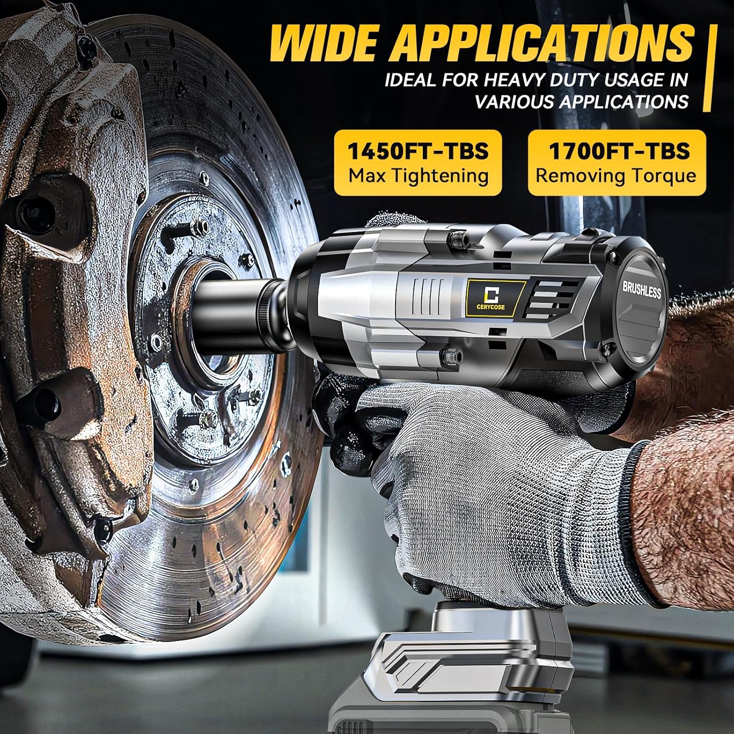 Cordless Impact Wrench 1/2 inch Compatible with Dewalt Battery: 1700FT-LBS High Torque Impact Wrench Heavy Duty Tool - Brushless Electric Impact Gun Includes LED Work Light - Bare Tool Only