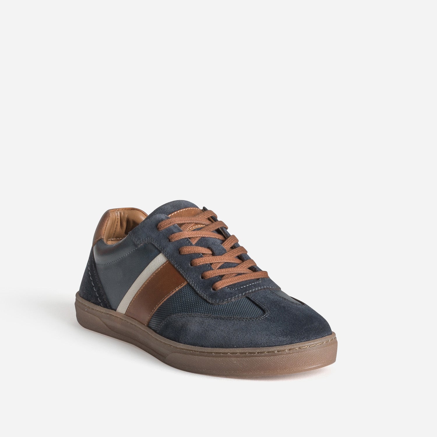 Tennis bleu marine et camel cuir
