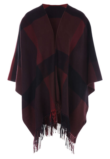 Womens Black Check Fringed Wrap