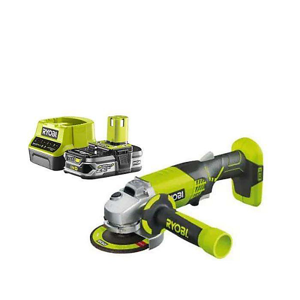 Pack RYOBI Meuleuse d'angle 18 V One  R18AG-0 - 1 Batterie 2.5Ah - 1 Chargeur rapide RC18120-125