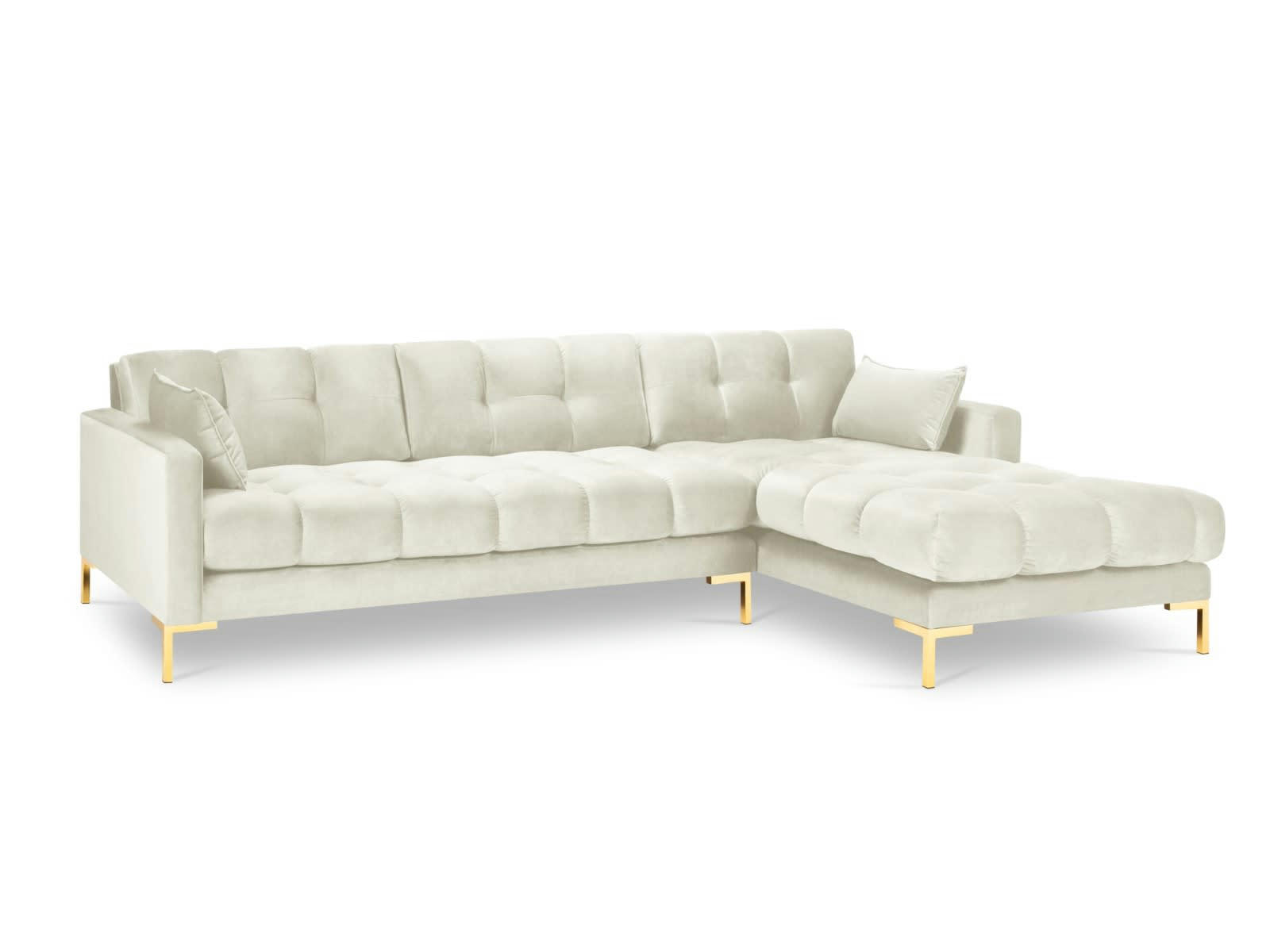 MAMAIA - Canapé d'angle droit 5 places en tissu velours beige clair