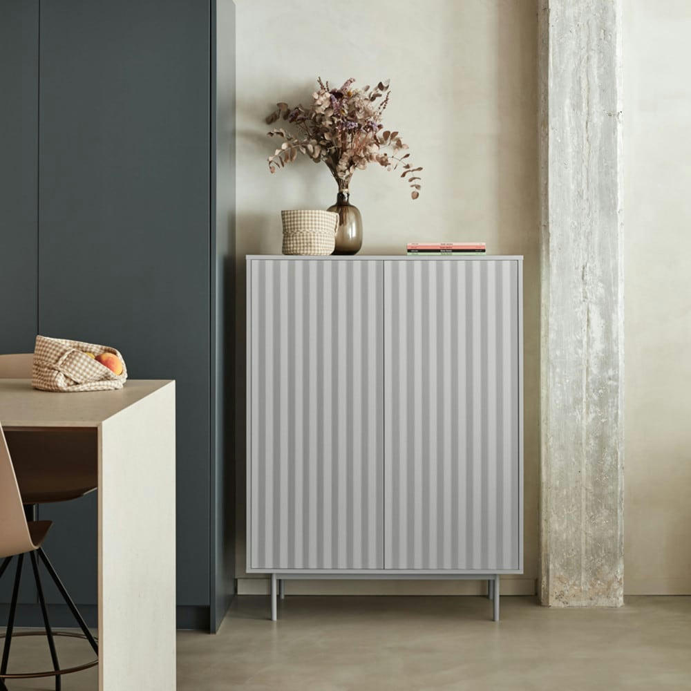 SIERRA - Buffet haut en bois 2 portes 2 tiroirs gris clair