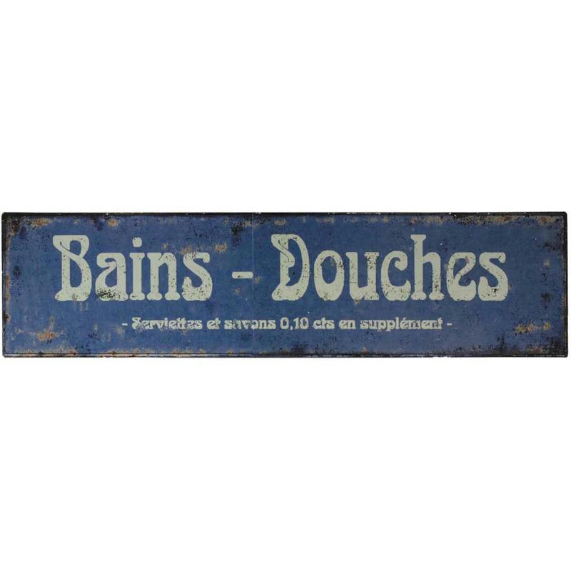 - Plaque publicitaire bains-douches bleue antique