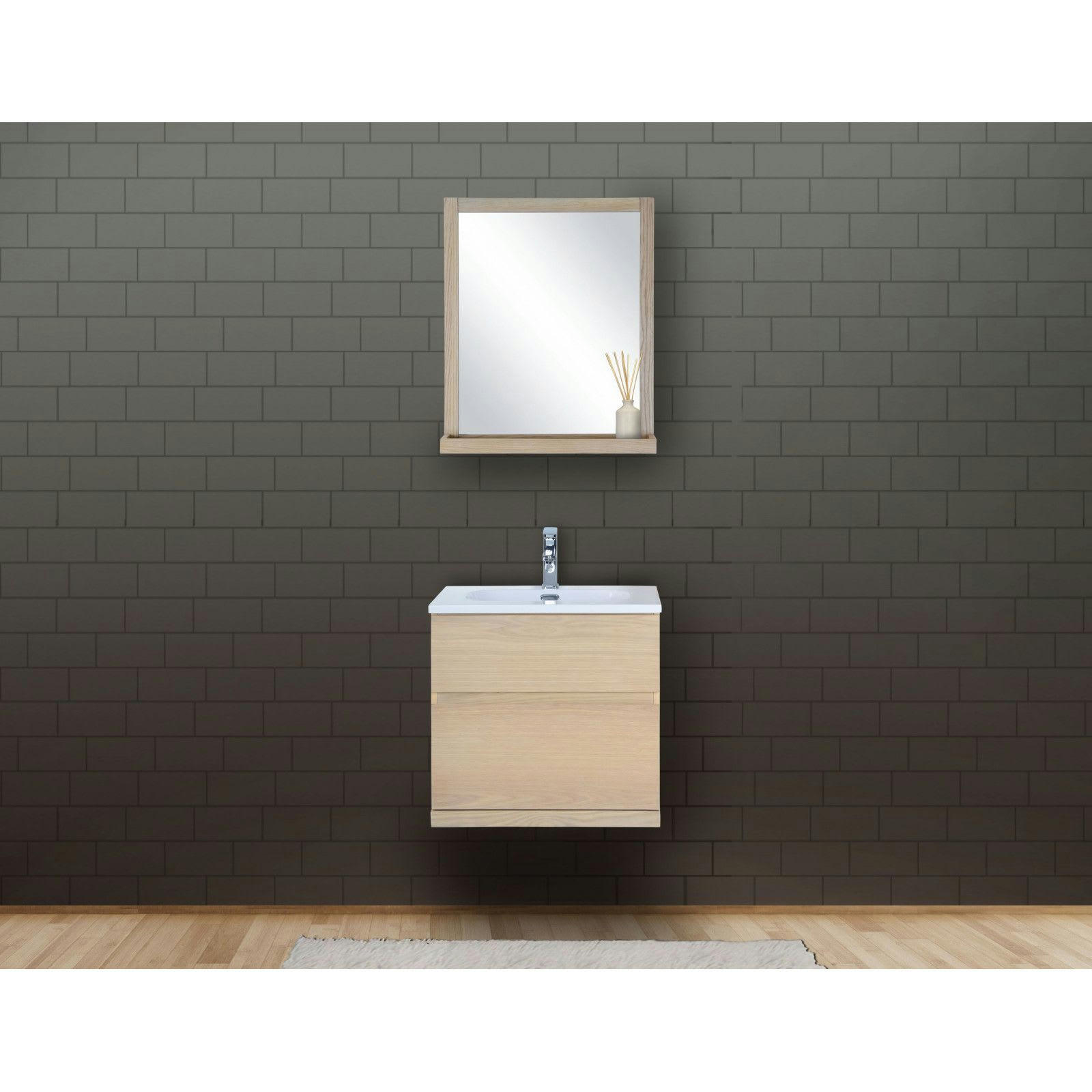 ENIO - Meuble sous vasque chêne avec plan résine  60cm + miroir