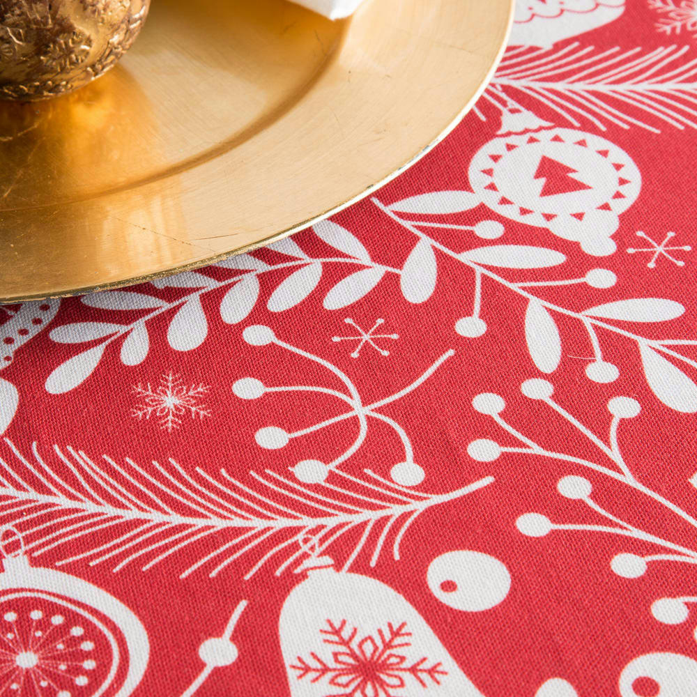 GUIRNALDA ROJO - Nappe imprimée vert avec traitement anti-taches coton 140x140 cm